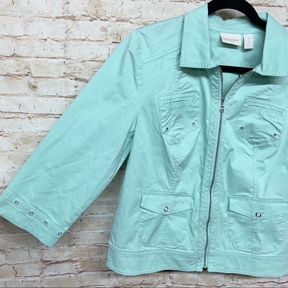 Chicos Womens Zip-Up Summer Jacket Size 1 (M) 3/4 Sleeve Rib Inset Iced Mint NWT - Picture 5 of 8